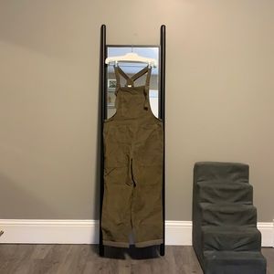 Aerie olive oversized corduroy overalls.